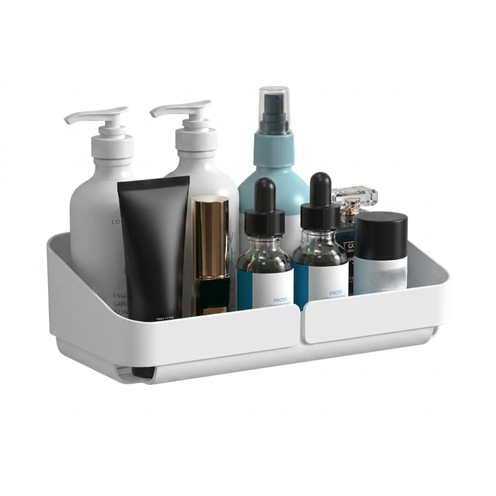 raft organizator baie si bucatarie fara gaurire montat pe perete pentru cosmetice si condimente