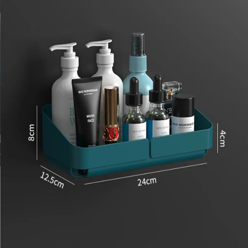 Raft organizator baie bucatarie fara gaurire – suport perete cosmetice si condimente, inox