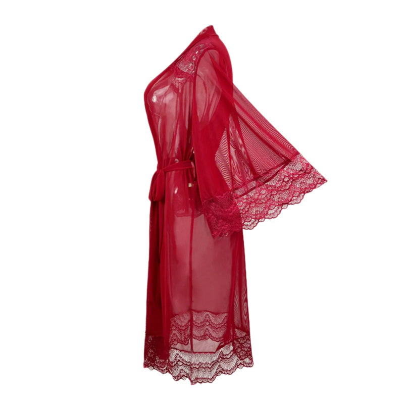 halat dama dantela rosie eleganta rochie de noapte confortabila pentru acasa