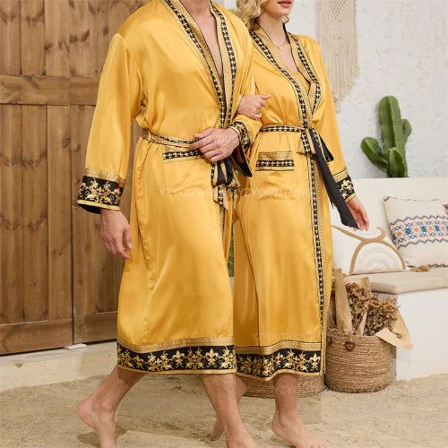 halat barbati satin tip kimono cu imprimeu baroc elegant pentru relaxare acasa