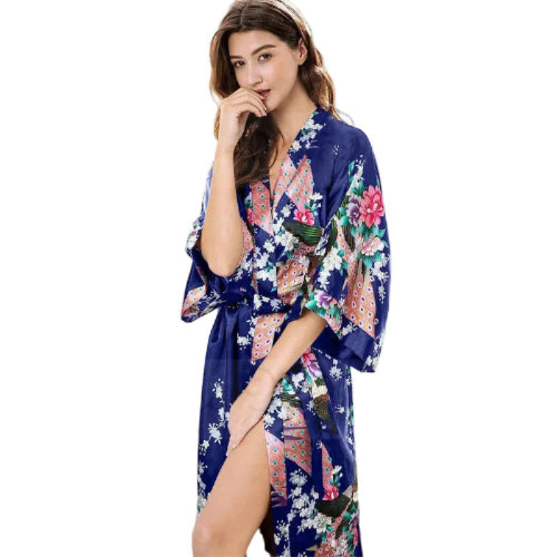 halat dama satin tip kimono cu buzunare elegant pentru mireasa domnisoare de onoare si acasa