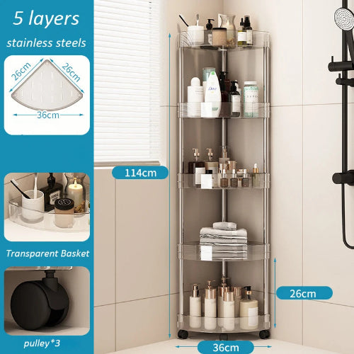 Raft organizator baie 5 niveluri cu roti – carucior depozitare multifunctional bucatarie, reglabil