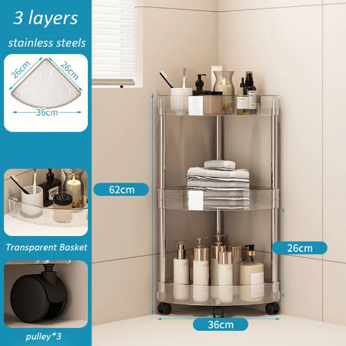 Raft organizator baie 5 niveluri cu roti – carucior depozitare multifunctional bucatarie, reglabil