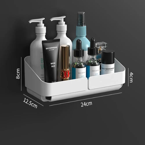 Raft organizator baie bucatarie fara gaurire – suport perete cosmetice si condimente, inox