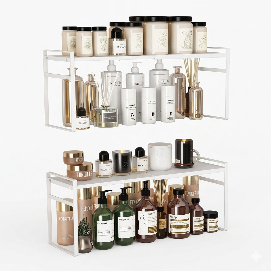 organizator reglabil pentru dulap baie suport metalic pentru cosmetice si accesorii depozitare