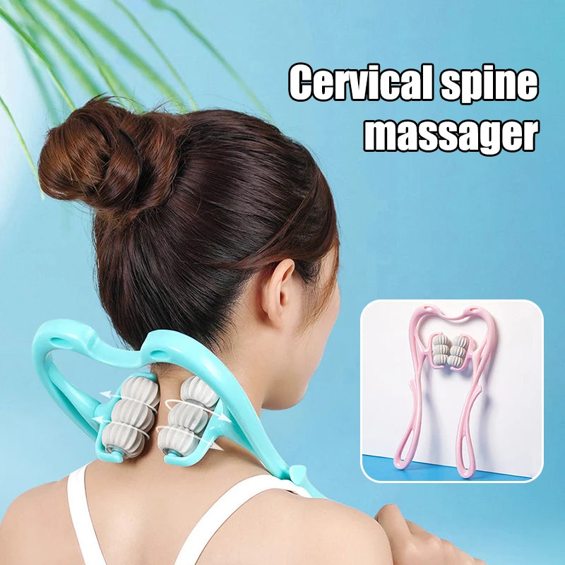 Aparat masaj manual 6 roti pentru gat si spate – relaxare cervicala si reducere tensiune