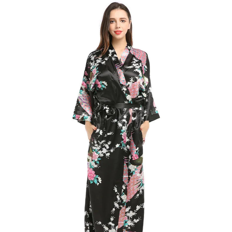 Halat dama satin kimono cu buzunare – elegant pentru mireasa si domnisoare de onoare