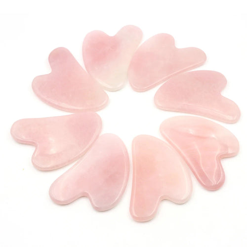 Placa Gua Sha cuart roz natural – masaj facial lifting si drenaj limfatic, relaxare ten