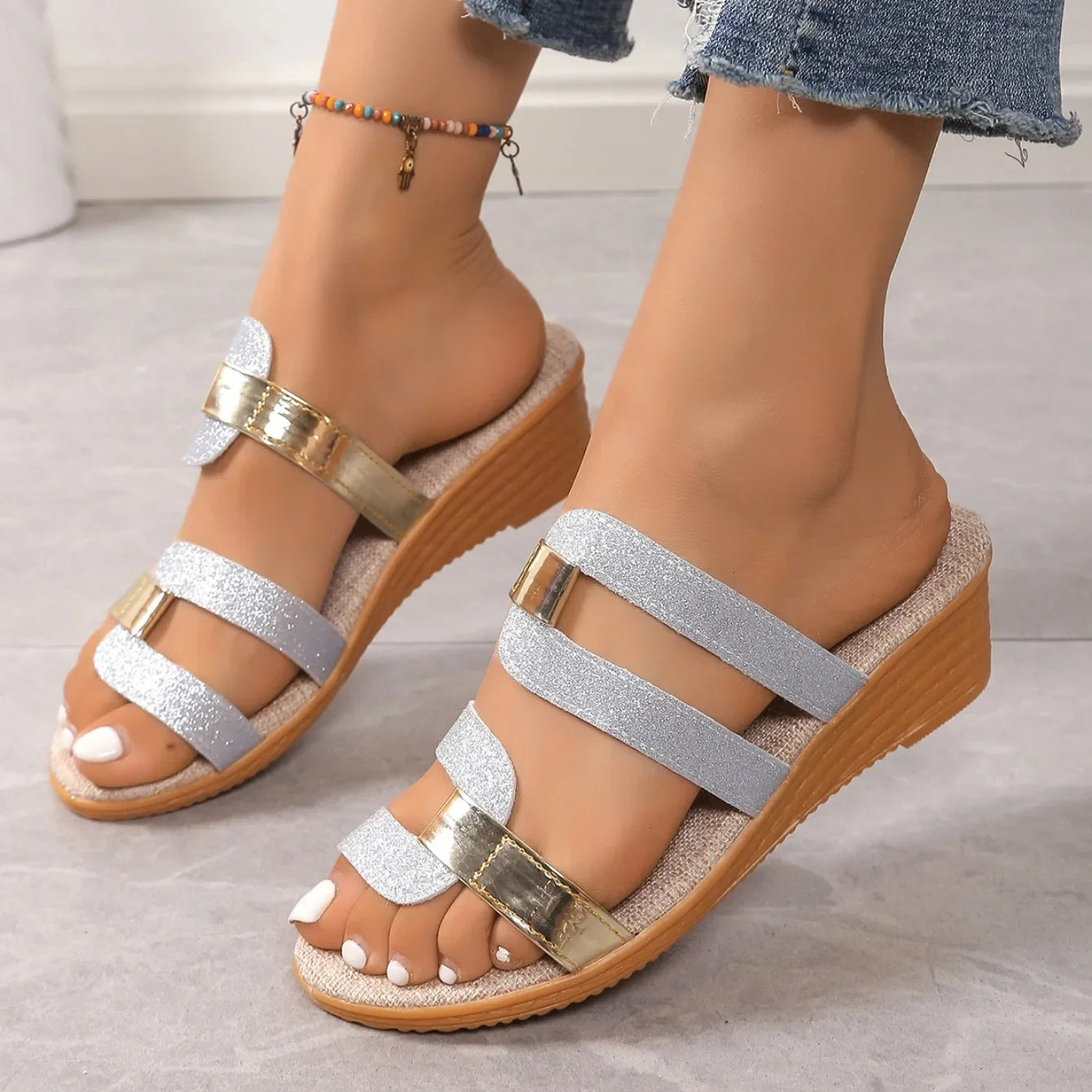 Papuci dama casual cu talpa groasa – sandale confortabile din piele ecologica pentru vara