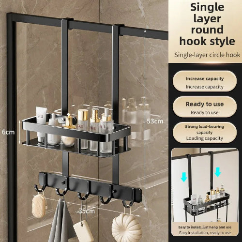 Suport dus fara gaurire – organizator usa sticla cu raft si suport prosop, inox, reglabil
