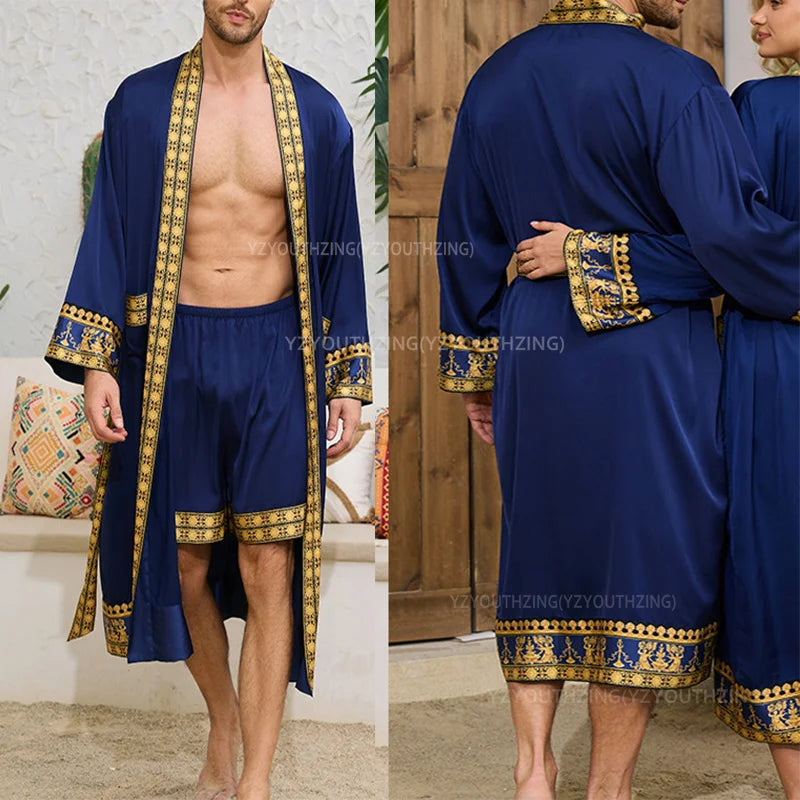 Halat barbati satin kimono – elegant cu imprimeu baroc pentru casa si relaxare