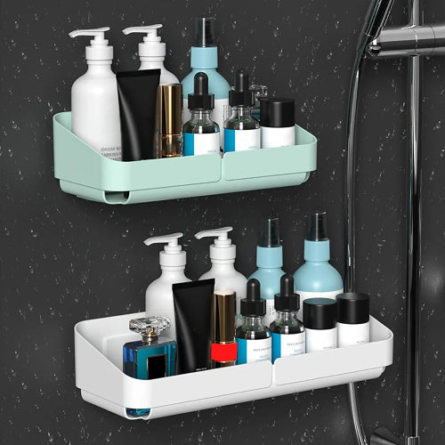 Raft organizator baie bucatarie fara gaurire – suport perete cosmetice si condimente, inox