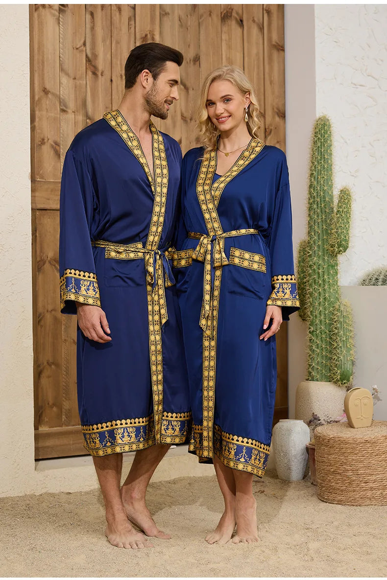 Halat barbati satin kimono – elegant cu imprimeu baroc pentru casa si relaxare