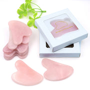 placa gua sha din cuart roz naturala pentru masaj facial si drenaj limfatic