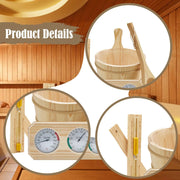 Set accesorii sauna din lemn 4L – galeata, polonic si clepsidra pentru SPA si relaxare