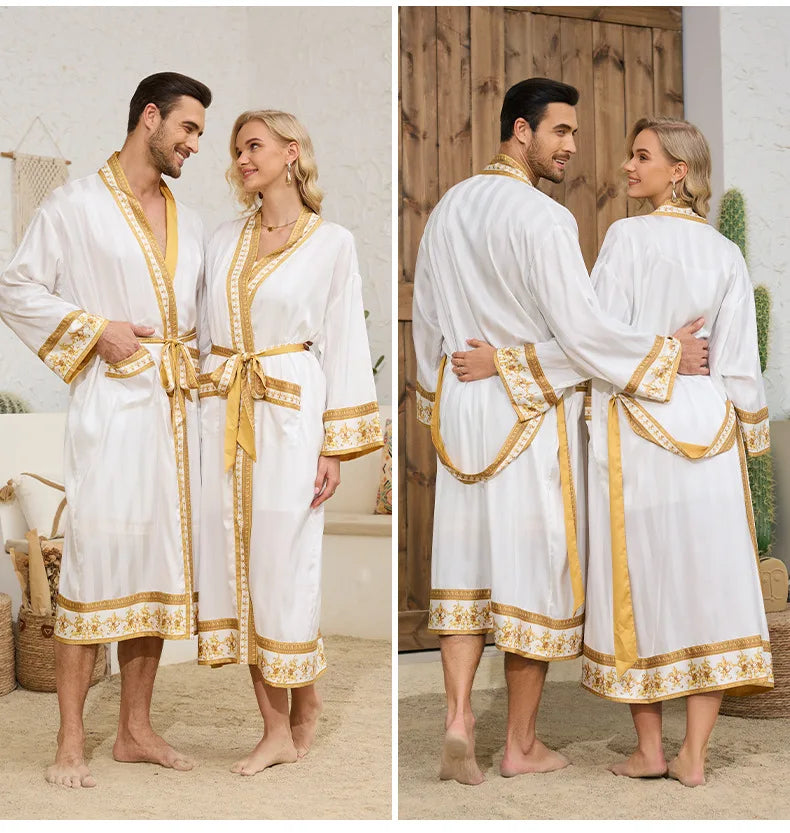 Halat barbati satin kimono – elegant cu imprimeu baroc pentru casa si relaxare