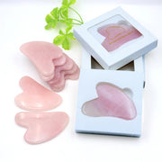 Placa Gua Sha cuart roz natural – masaj facial lifting si drenaj limfatic, relaxare ten