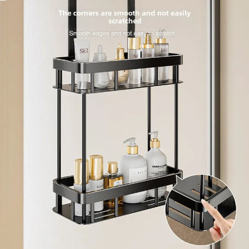Suport dus fara gaurire – organizator usa sticla cu raft si suport prosop, inox, reglabil