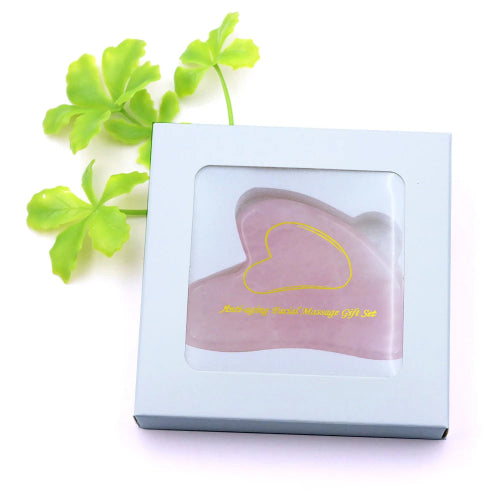 Placa Gua Sha cuart roz natural – masaj facial lifting si drenaj limfatic, relaxare ten