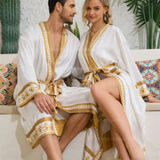 Halat barbati satin kimono – elegant cu imprimeu baroc pentru casa si relaxare