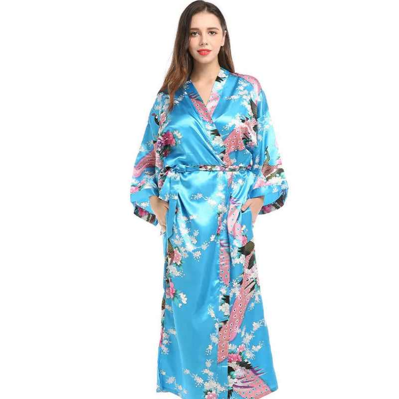 Halat dama satin kimono cu buzunare – elegant pentru mireasa si domnisoare de onoare