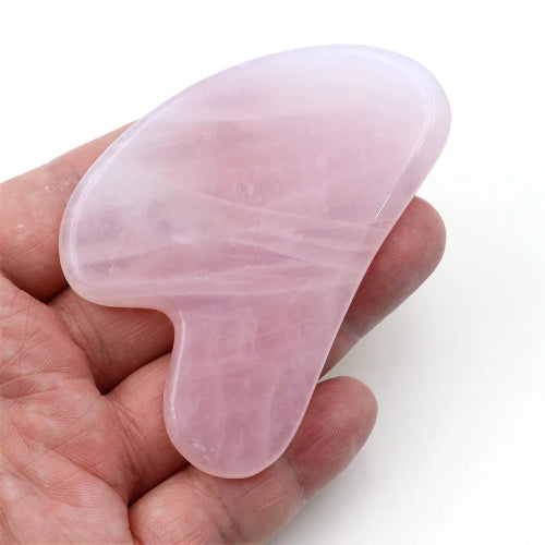 Placa Gua Sha cuart roz natural – masaj facial lifting si drenaj limfatic, relaxare ten