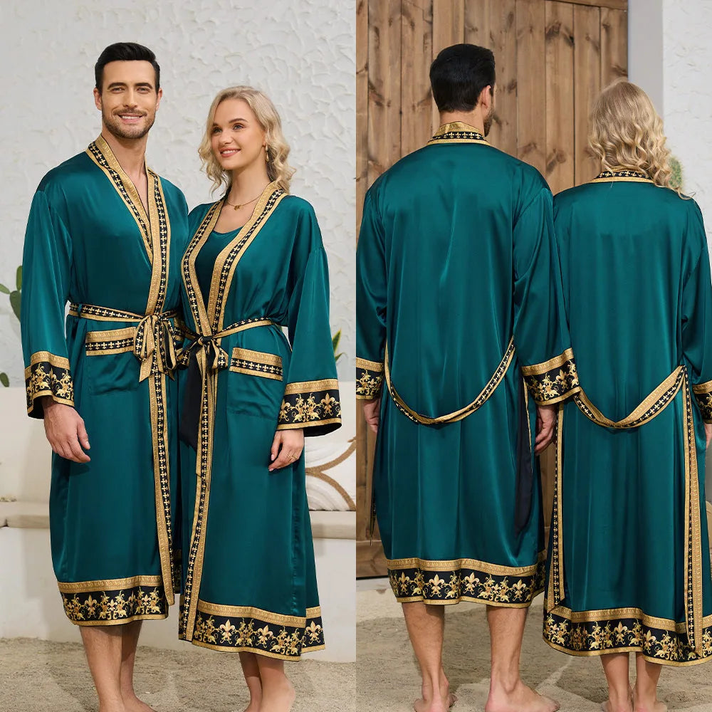 Halat barbati satin kimono – elegant cu imprimeu baroc pentru casa si relaxare