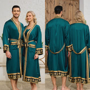 Halat barbati satin kimono – elegant cu imprimeu baroc pentru casa si relaxare