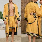 Halat barbati satin kimono – elegant cu imprimeu baroc pentru casa si relaxare