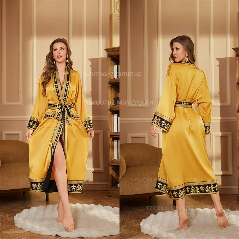 Halat barbati satin kimono – elegant cu imprimeu baroc pentru casa si relaxare