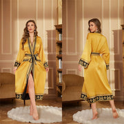 Halat barbati satin kimono – elegant cu imprimeu baroc pentru casa si relaxare