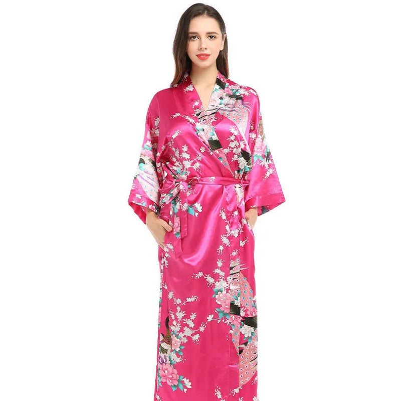 Halat dama satin kimono cu buzunare – elegant pentru mireasa si domnisoare de onoare
