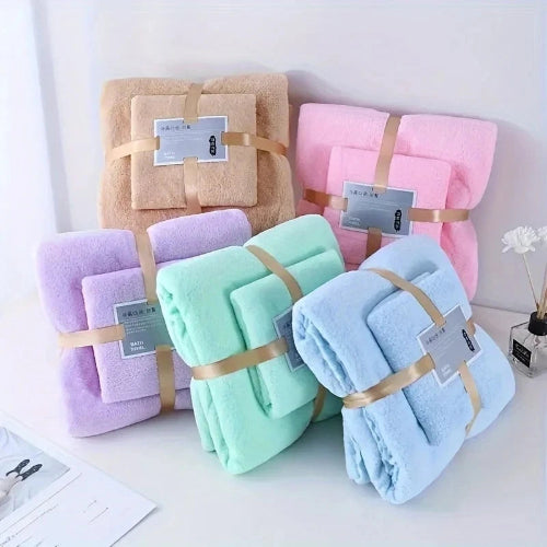 set 2 prosoape baie coral velvet moi si absorbante pentru casa hotel si spa