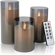 Set 3 lumanari LED sticla cu telecomanda si timer – decor elegant lumina calda