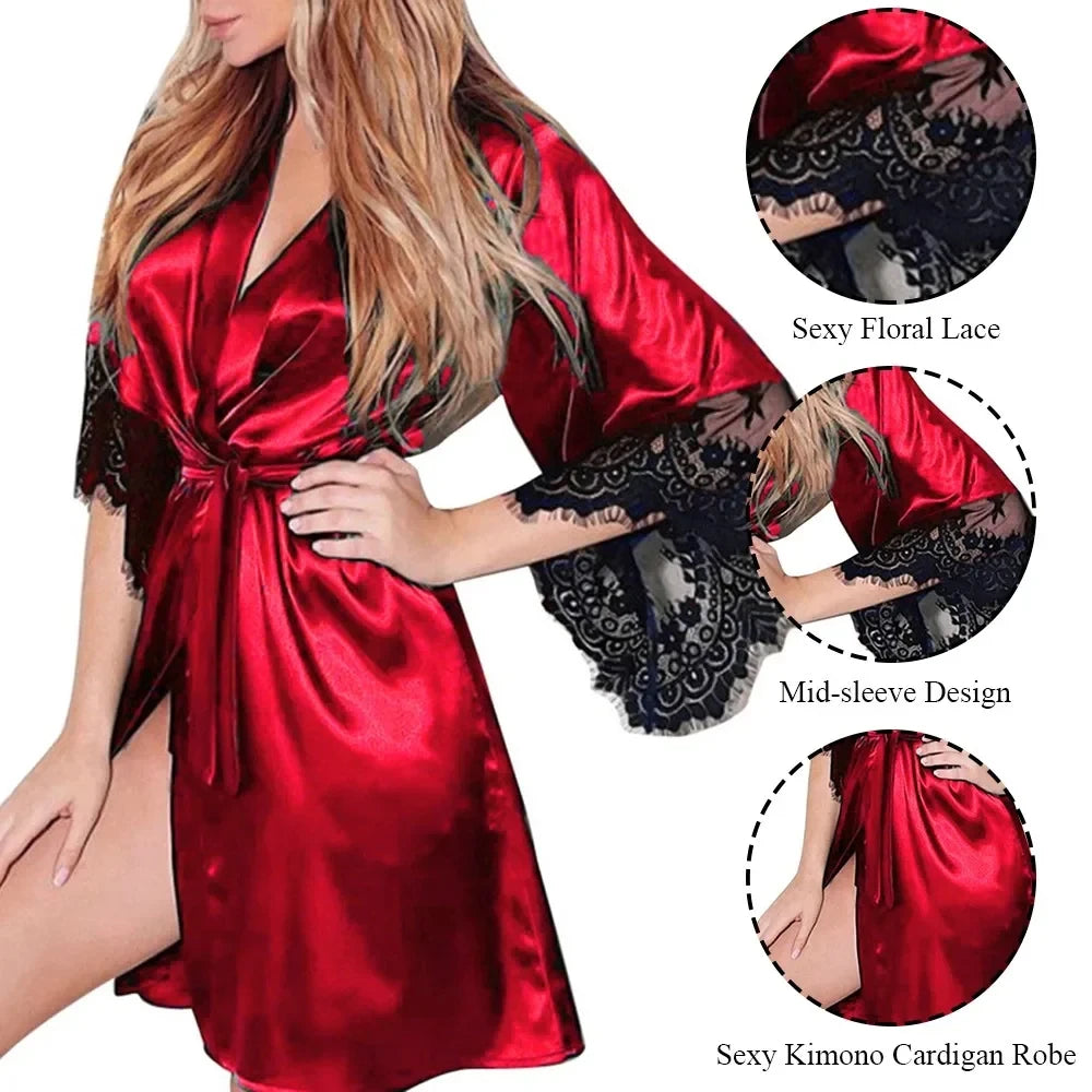 Halat dama satin dantela florala – set rochie de noapte eleganta si confortabila