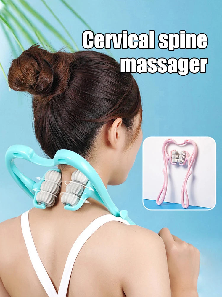 Aparat masaj manual 6 roti pentru gat si spate – relaxare cervicala si reducere tensiune