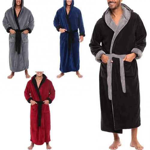 Halat barbati flanel gros cu gluga – calduros pentru iarna si relaxare acasa
