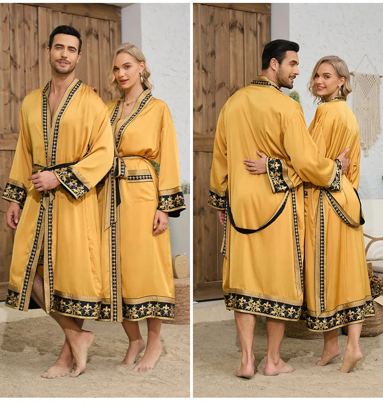 Halat barbati satin kimono – elegant cu imprimeu baroc pentru casa si relaxare