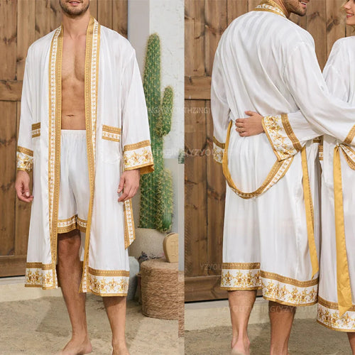 Halat barbati satin kimono – elegant cu imprimeu baroc pentru casa si relaxare