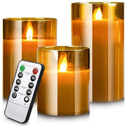 Set 3 lumanari LED sticla cu telecomanda si timer – decor elegant lumina calda