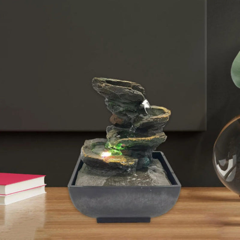 Fantana decorativa masa 4 niveluri cu pompa – cascada relaxanta Feng Shui pentru birou si gradina