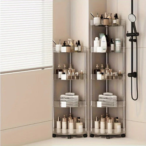 Raft organizator baie 5 niveluri cu roti – carucior depozitare multifunctional bucatarie, reglabil