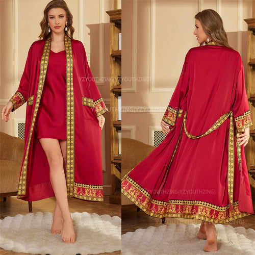 Halat barbati satin kimono – elegant cu imprimeu baroc pentru casa si relaxare