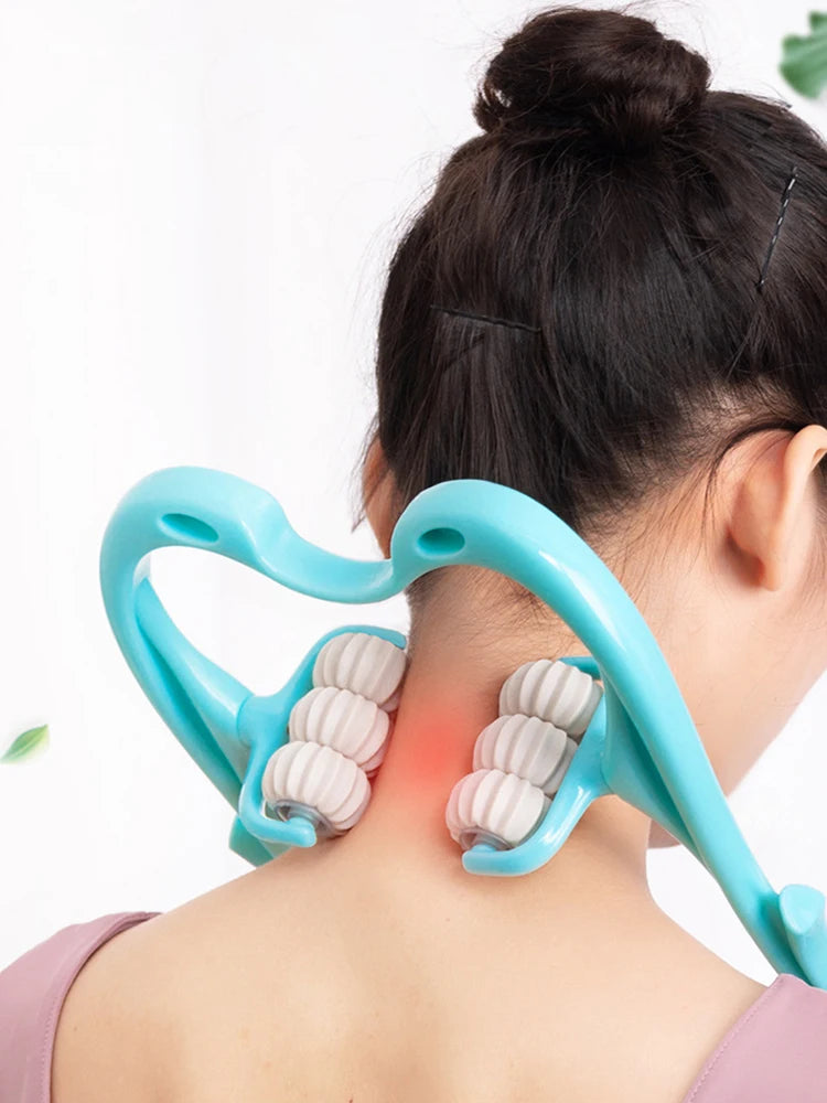 Aparat masaj manual 6 roti pentru gat si spate – relaxare cervicala si reducere tensiune