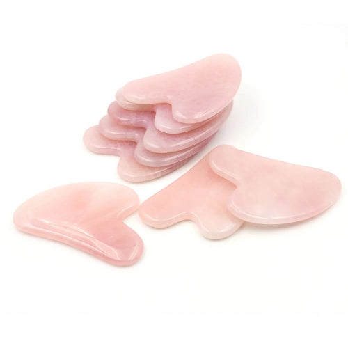 Placa Gua Sha cuart roz natural – masaj facial lifting si drenaj limfatic, relaxare ten