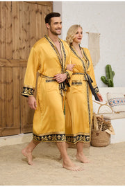 Halat barbati satin kimono – elegant cu imprimeu baroc pentru casa si relaxare