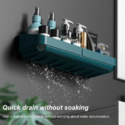 Raft organizator baie bucatarie fara gaurire – suport perete cosmetice si condimente, inox