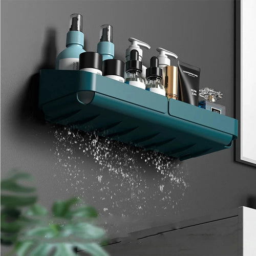 raft organizator baie si bucatarie fara gaurire montat pe perete pentru cosmetice si condimente