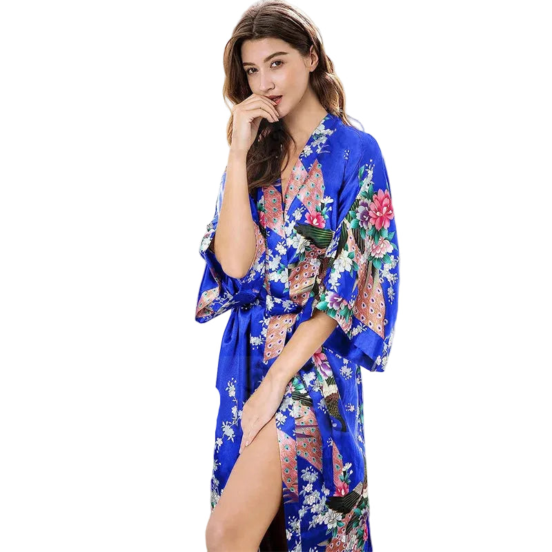 Halat dama satin kimono cu buzunare – elegant pentru mireasa si domnisoare de onoare
