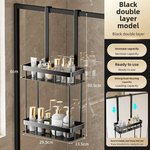 Suport dus fara gaurire – organizator usa sticla cu raft si suport prosop, inox, reglabil